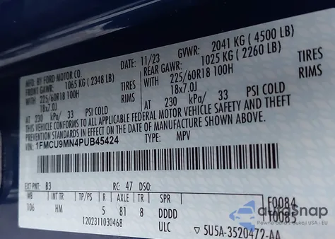 2023 Ford Escape St-Line z USA, uszkodzony, nr VIN 1FMCU9MN4PUB45424